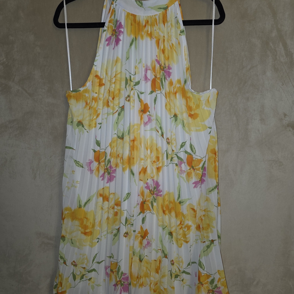 Emma & Michele White Dress with Yellow, Pink & Green Floral Print